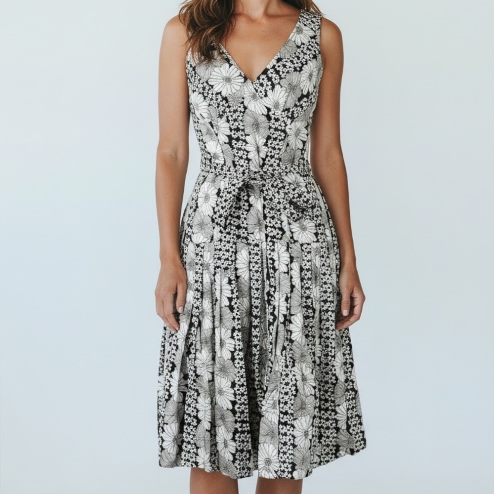 Bandolino Womens Black White Floral Midi Tank Dress 6